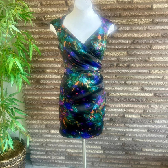 London Style Nights Colorful Open Back Abstract Print Sleeveless Dress Size 16 - Picture 9 of 9